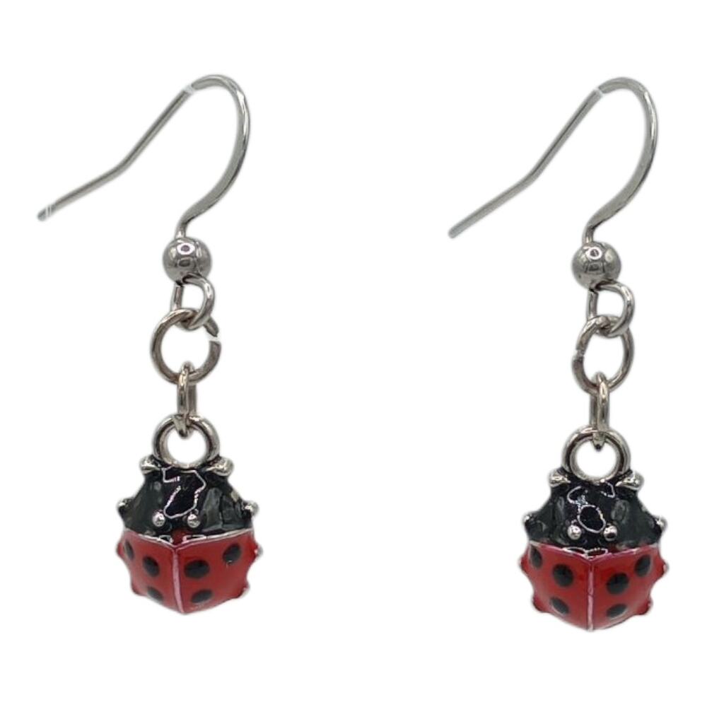 Cute dainty red Ladybug Dangle Earrings Dangly Bug Jewelry insect Lady Bug